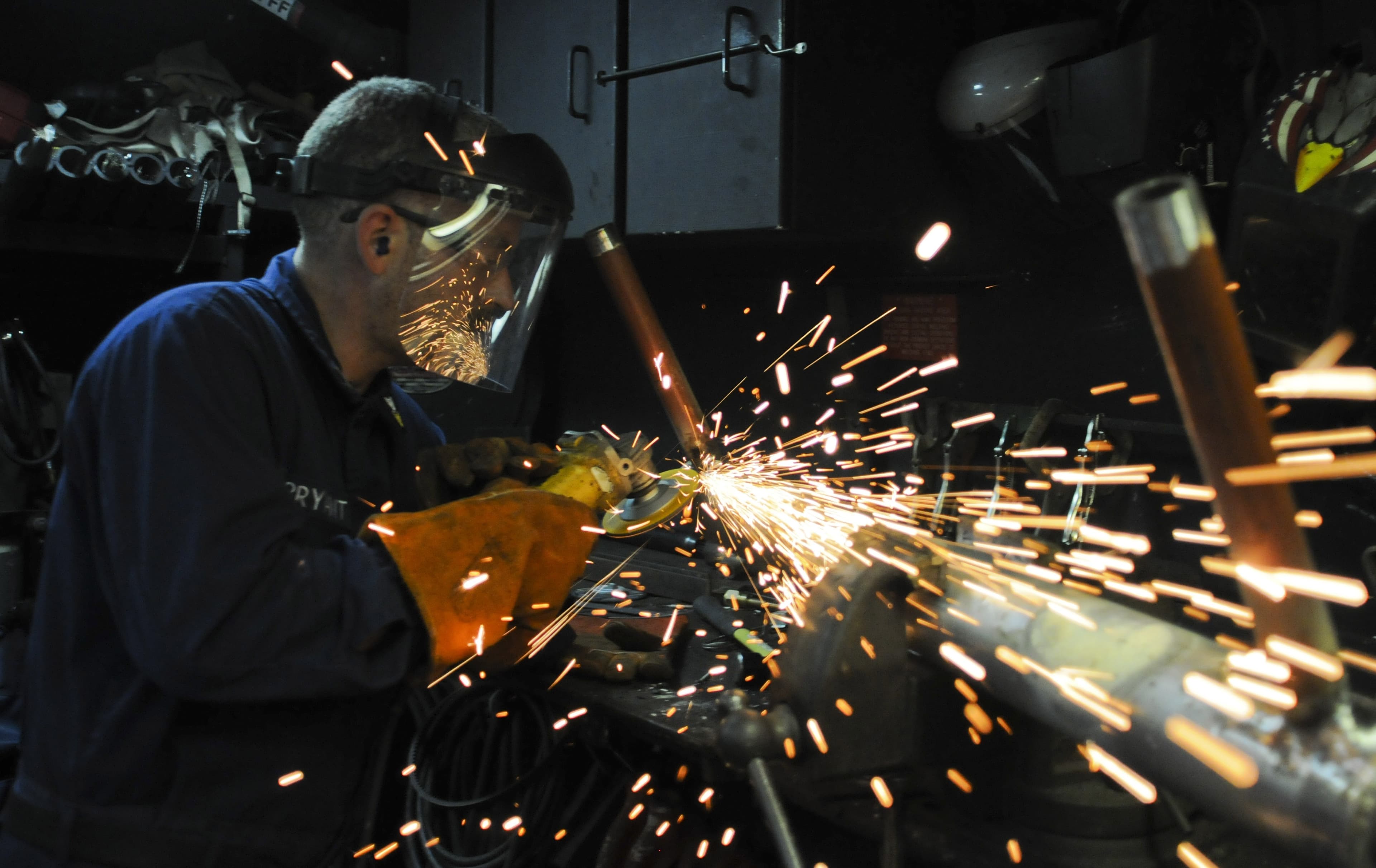 Working with a welding machine